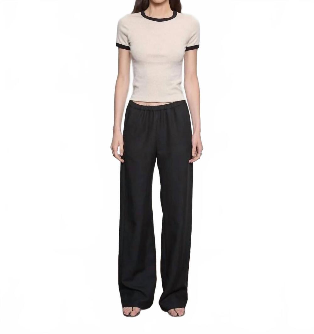NEW ENZA COSTA cotton classic ringer tee in wheat/black
